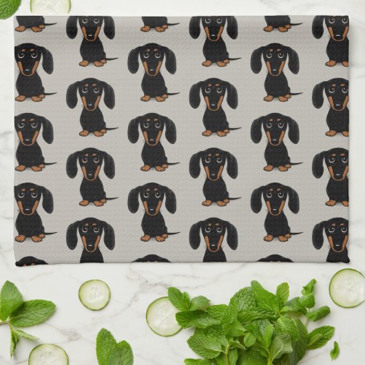 Cute Short Hazard Black en Tan Dachshund Pattern Theedoek (Gevouwen)