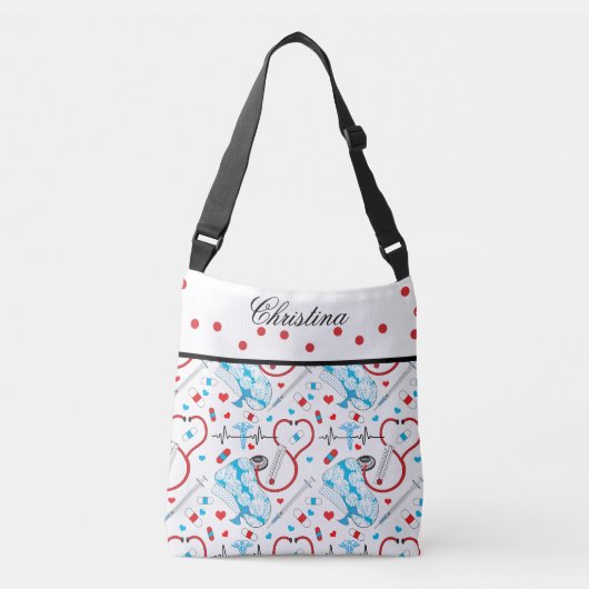 Cute Shots Nurse | Arts EKG Pattern Name Crossbody Tas (Voorkant)
