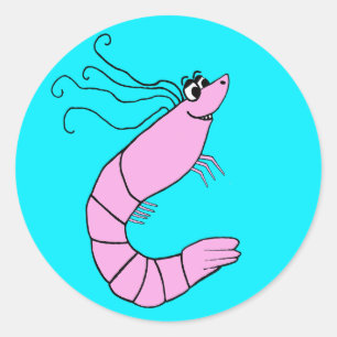Cute Shrimp Cartoon Ronde Sticker