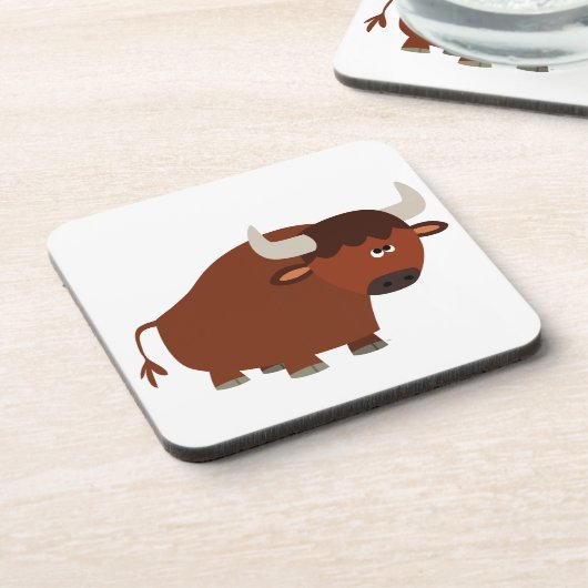 Cute Shy Cartoon Bull Onderzetters Set (Linkerzijde)