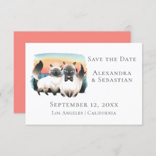 Cute Siamese Cat Couple Save the Date Wedding Kaart