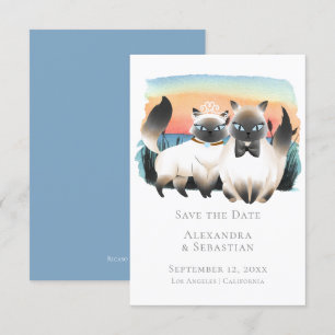 Cute Siamese Cat Couple Save the Date Wedding Kaart