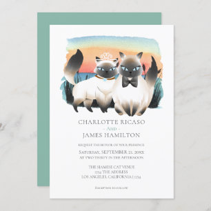 Cute Siamese Cat Couple Wedding Persoonlijk Kaart