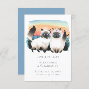 Cute Siamese Cat Gay Couple bewaart de datum van h Kaart