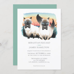 Cute Siamese Cat Gay Couple Wedding Personalized Kaart