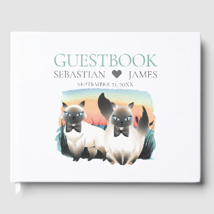 Cute Siamese Cat Gay Grooms Couple Weddenschap Gastenboek