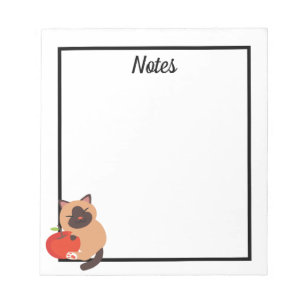 Cute Siamese Cat met Apple Notitieblok