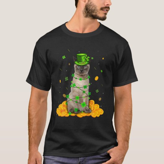 Cute Siamese Cat St Patricks Day Irish Shamrock T-shirt (Voorkant)