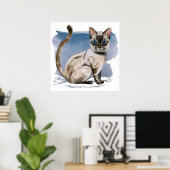 Cute Siamese Cat Waterverf Painting Poster (Thuiskantoor)