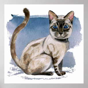 Cute Siamese Cat Waterverf Painting Poster
