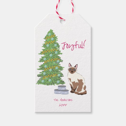 Cute Siamese Cat with Tuna Joyful Christmas  Cadeaulabel (Voorkant)