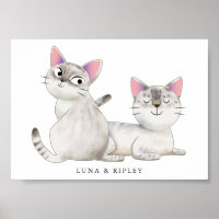 Cute Siamese Cats Illustration met Name