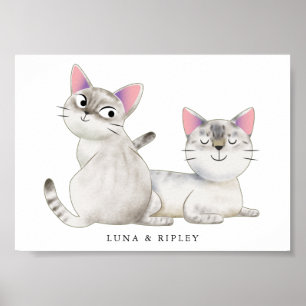Cute Siamese Cats Illustration met Name Poster
