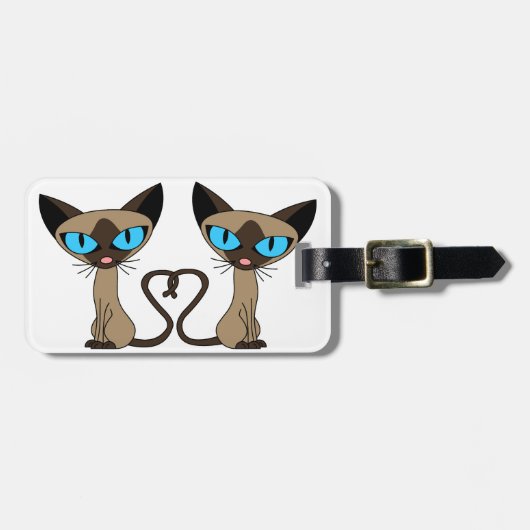 Cute Siamese Cats Tail Heart Bagagelabel (Voorkant horizontaal)