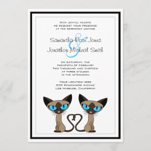Cute Siamese Cats Tail Heart Faire-part de mariage
