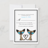 Cute Siamese Chats Tail Coeur Mariage RSVP (Devant)