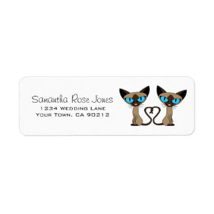 Cute Siamese Chats Tail Heart Étiquette de adresse