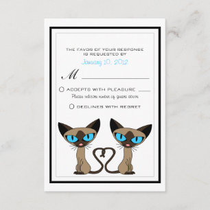 Cute Siamese Katten Tail Heart Wedding RSVP Kaartje