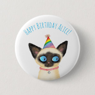 Cute Siamese kitten blije verjaardagsbadge Ronde Button 5,7 Cm