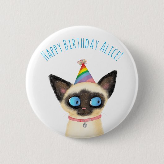 Cute Siamese kitten blije verjaardagsbadge Ronde Button 5,7 Cm (Voorkant)