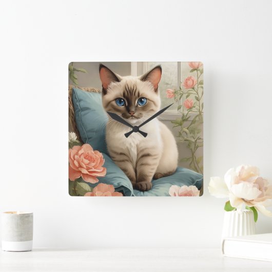 Cute Siamese Kitten Vierkante Klok (Huis)