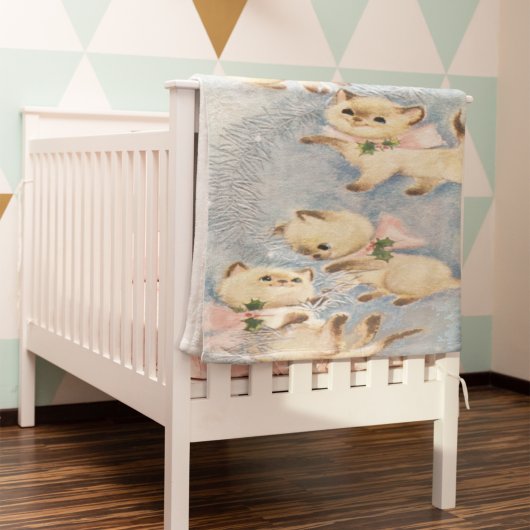 Cute Siamese Kittens Pink Bows Holly Fleece Deken