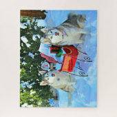 Cute Siberian Huskies Puzzle de Noël (Vertical)
