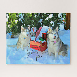 Cute Siberian Huskies Puzzle de Noël