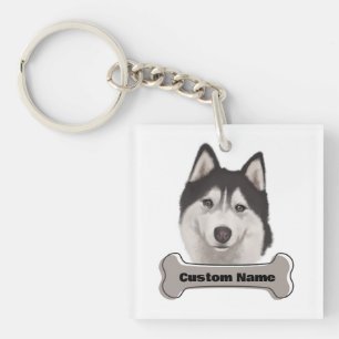 Cute Siberian Huskies Waterverf Pet Dog Sleutelhanger