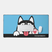 Cute Siberian Husky, aangepaste naam en kleur Bureaumat (Keyboard & Muis)