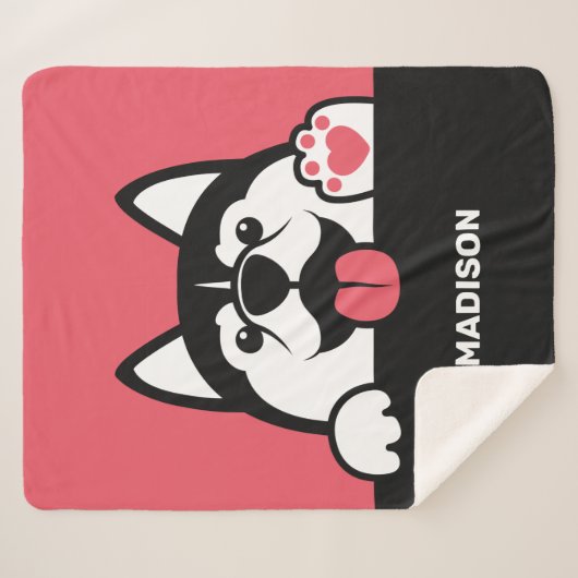 Cute Siberian Husky, aangepaste naam en kleur Sherpa Deken (Voorkant (horizontaal))