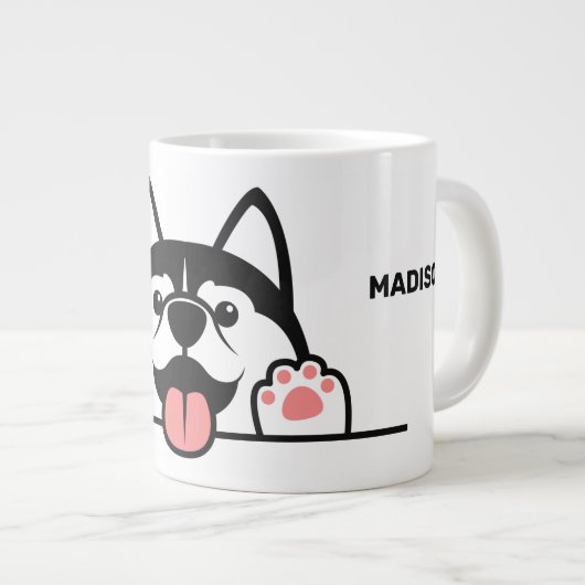 Cute Siberian Husky, aangepaste naam en tekst Extra Grote Beker (Voorkant rechts)