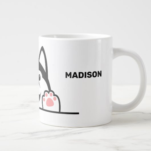 Cute Siberian Husky, aangepaste naam en tekst Extra Grote Beker (Rechts)