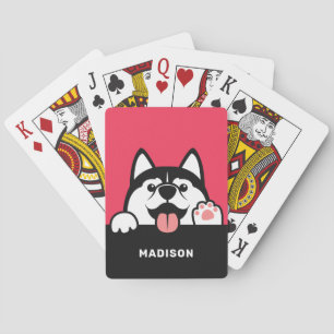Cute Siberian Husky, aangepaste naam speelkaarten