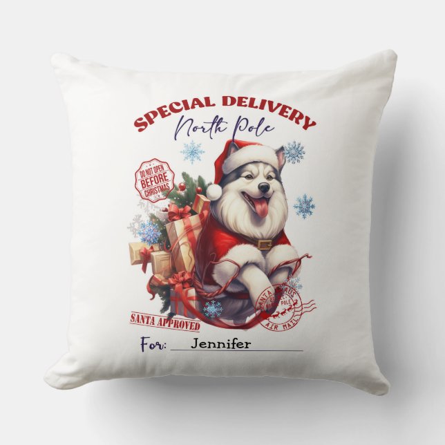 Cute Siberian Husky Christmas Throw Pillow Kussen (Voorkant)