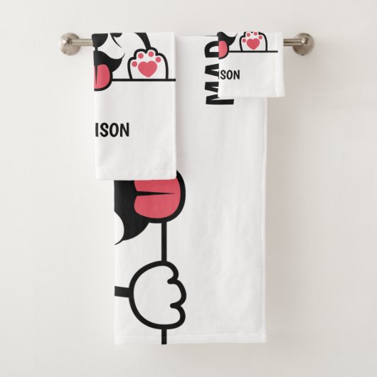 Cute Siberian Husky personnalisé nom de serviette  (En situation)