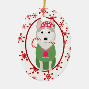 Cute Siberian Husky Red Snowflake Sjabloon Keramisch Ornament