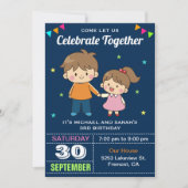 Cute Siblings Twin Birthday Party Invitation Kaart (Voorkant)