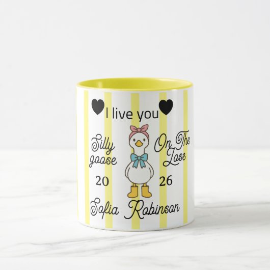 Cute Silly Goose Pink Stripe Personalized Mug (Centre)