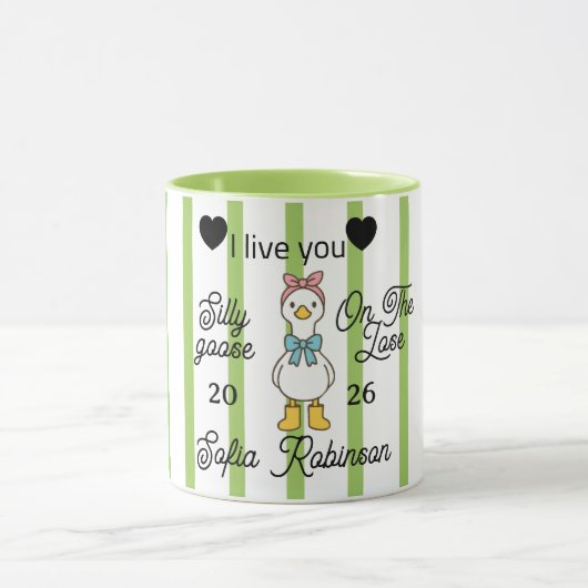 Cute Silly Goose Pink Stripe Personalized Mug (Centre)