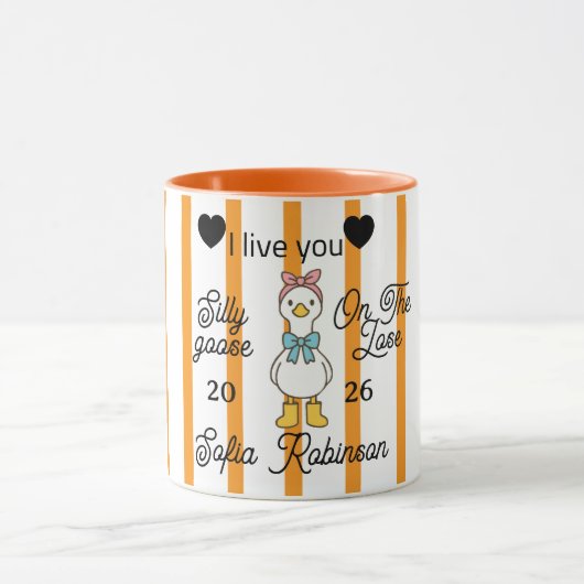 Cute Silly Goose Pink Stripe Personalized Mug (Centre)