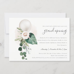 Cute Silver Balloon Floral Grand Opening Invite Bedankkaart