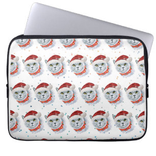 Cute Silver Cat met Kerstmis Laptop Sleeve