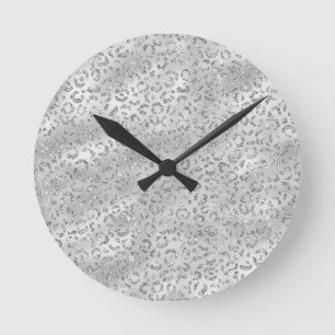 Cute Silver Cheetah Leopard Skin Print Patroon Ronde Klok