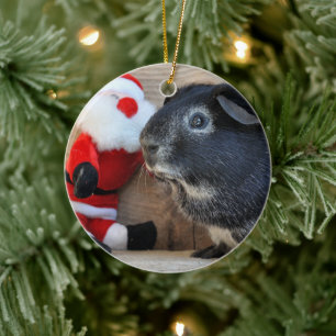Cute Silver Fox Guinee PIg en Santa Claus Keramisch Ornament