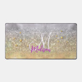 Cute Silver Glitter sterren Monogram Bureaumat (Voorkant)
