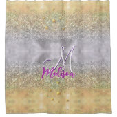 Cute Silver Glitter sterren Monogram Douchegordijn (Voorkant)