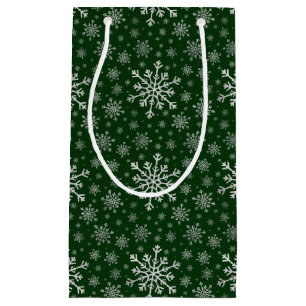 Cute Silver Grey kerstsnowflakes op groen Klein Cadeauzakje