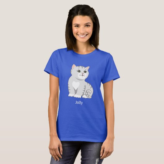 Cute Silver Grey Tabby Kitty Chat T-Shirt (Devant entier)