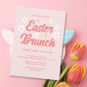 Cute Simpele Roze Bloemen Pasen Brunch Kaart